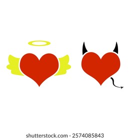 Devil and angel heart icon isolated on white background.