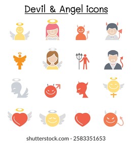 Devil and Angel icon set  in flat color style