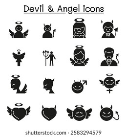 Devil and Angel icon set in glyph style