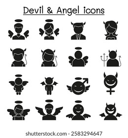 Devil and Angel icon set in glyph style