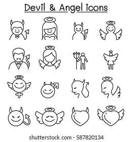 Devil & Angel icon set in thin line style