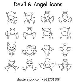 Devil & Angel icon set in thin line style