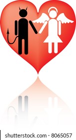 Devil and Angel. It is love. A vector illustration. It is isolated on a white background.