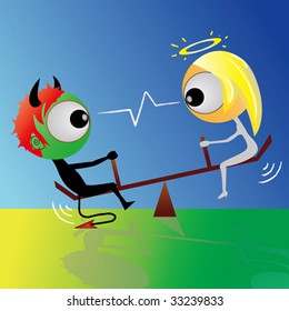 devil and angel on seesaw