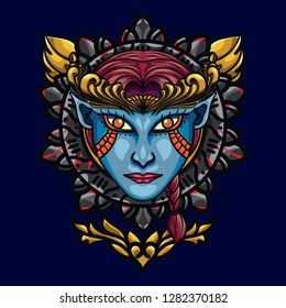Devil Angel's Face Sacred Geometry. is An illustration with an devil angel's base that has a beautiful blend of colours