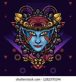 Devil Angel's Face Sacred Geometry. is An illustration with an devil angel's base that has a beautiful blend of colours and Geometry ornament