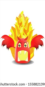 Devil angry slime in fire, on white background. Character, mascot. 