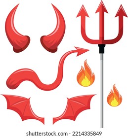 Devil attributes set, vector illustration.