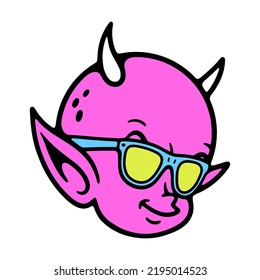 DEVIL BABY HEAD WITH SUN GLASSES COLOR WHITE BACKGROUND