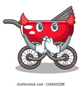 Devil baby sitting in a baby stroller cartoon