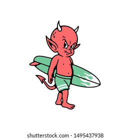 DEVIL BABY WITH SURF BOARD COLOR WHITE BACKGROUND