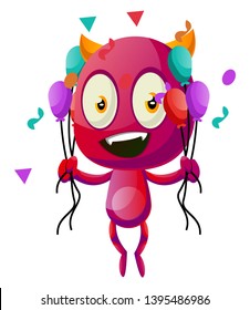 Devil with balloons, illustration, vector on white background.