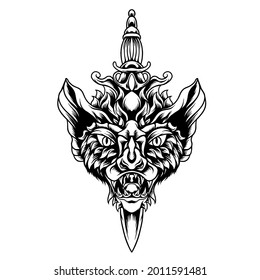 Devil Bat With Knife Silhouette Illustration for your business or merchandise