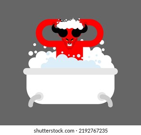 Devil in bath. Satan takes bath. Vector illustration