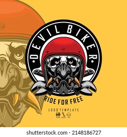 DEVIL BIKER ILLUSTRATION WITH A YELLOW  BACKGROUND, READY FORMAT EPS 10