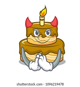 Devil birthday cake mascot cartoon