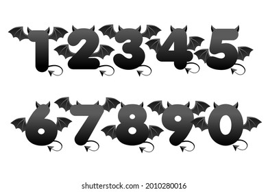 Devil black numbers with wings for ui games.