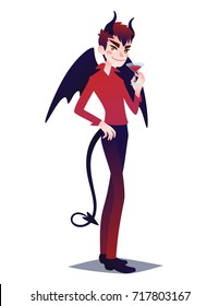 Devil boy. Cute young man in style of Mystic Monster going for Halloween party. Vector illustration in flat cartoon style on a white background. Element for your design, prints and greeting card.