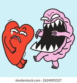 Devil Brain Threatened Poor Heart Concept Cartoon Character illustration
