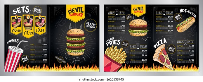 Devil burger - restaurant menu card/ template - 2 x A4 (210x297 mm)
