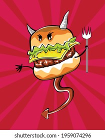 devil Burger vector logo cartoon