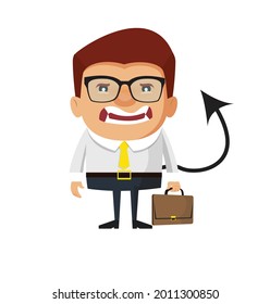 Devil Businessman Going to Work Flat Vector Cartoon