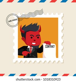 Devil businessman postage stamp on air mail envelope