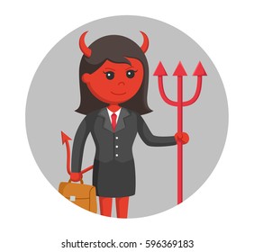 devil businesswoman with briefcase in circle background