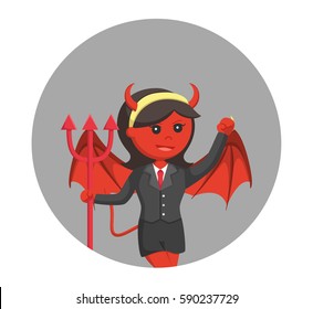 devil businesswoman with trident in circle background