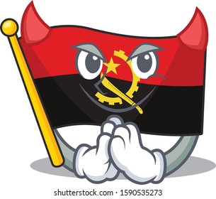 Devil Cartoon character of flag angola Scroll design