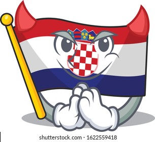 Devil Cartoon character of flag croatia Scroll design