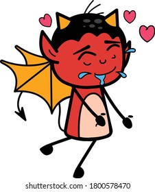 Devil Cartoon Drooling in Love Character Design Illustration