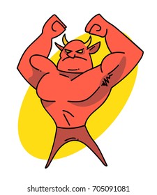 Devil cartoon hand drawn image. Original colorful artwork, comic childish style drawing.