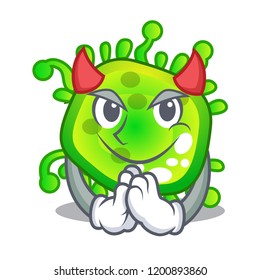 Devil cartoon microbes on the humans hand