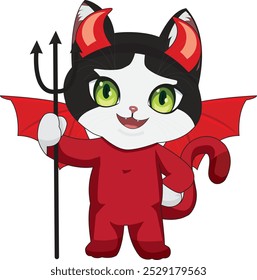 Devil cat costume character with wings, halloween vector