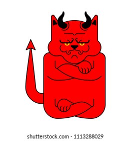Devil Cat Grumpy isolated. Angry red demon pet. Vector illustration
