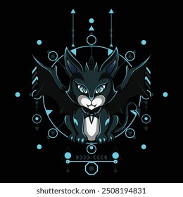 Devil Cat Illustration with Sacred Geometrical 3 For Esport Logo