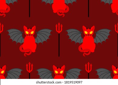 Devil cat pattern seamless. Satan pet background. Red demon animal texture. vector ornament