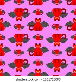 Devil cat pattern seamless. Satan pet background. Red demon animal texture. vector ornament