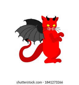 Devil cat. Satan pet. Red demon animal. vector illustration