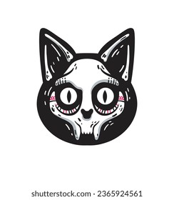 Devil cat skull. Cute cartoon character spooky cat. 