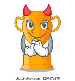 Devil champion golden trophy on cartoon table