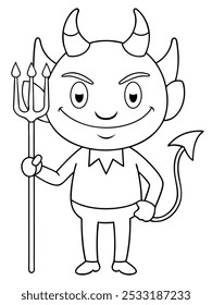 Devil character holding a trident, perfect for kids' Halloween coloring pages