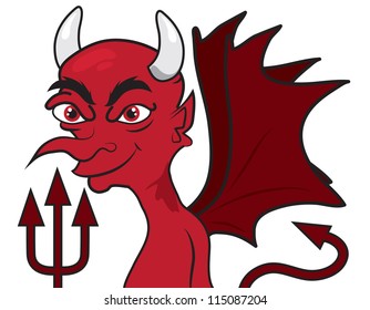 Devil character with pitchfork isolated on white background