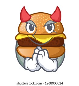 Devil cheese burger located on plate cartoon