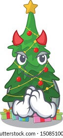 Devil christmas tree next to cartoon table