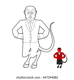 Devil Coloring book. Demon in linear style. Crafty Satan with horns. Prince of darkness of underworld. Lucifer Boss. Religious and mythological character, supreme spirit of evil, Diablo lord of Hell
