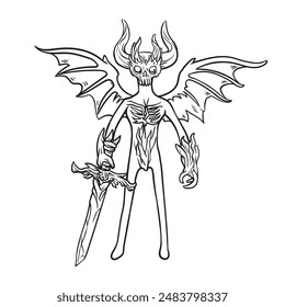 Devil Coloring page black and white outline illustration.vector illustration.
