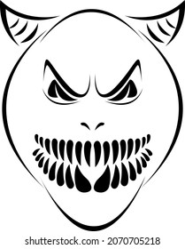 Devil. Contour drawing for a tattoo. Demon or monster with fangs 