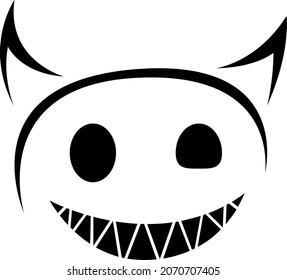 Devil. Contour drawing for a tattoo. Smiling demon or monster 